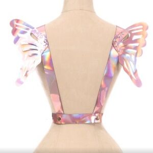 Corset Pink Holo Body Harness w butterfly wings